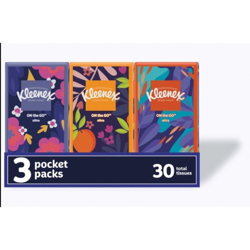 Kleenex On-The-Go, Ultra Soft 54635 Facial Tissue, 3-Ply