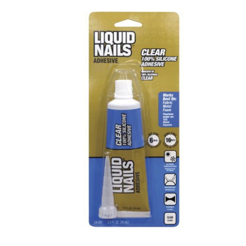 LIQUID NAILS LN-207 Silicone Adhesive, Liquid, Clear, 1 to 2 days Curing, 2.5 oz, Tube