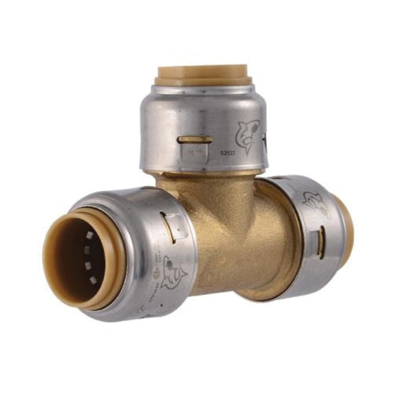 SharkBite Max UR362A Tee, 1/2 in Push-Fit x 1/2 in Push-Fit x 1/2 in Push-Fit, Brass