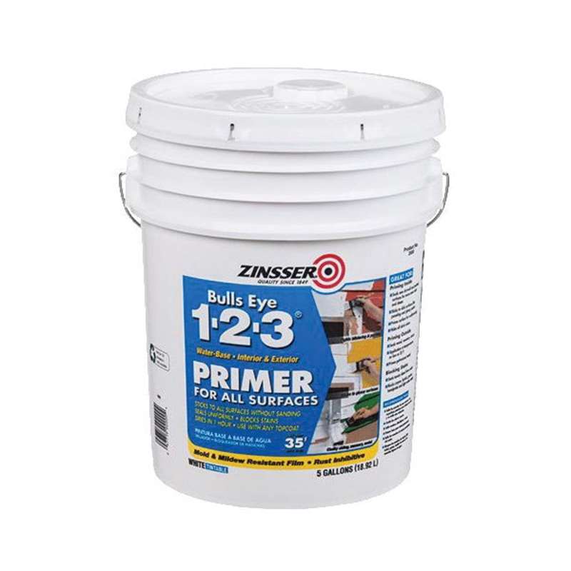 ZINSSER 02000 Primer, Water Base, White, <100 g/L VOC, 450 sq-ft Non-Porous, 350 sq-ft at Porous Coverage Area, 5 gal