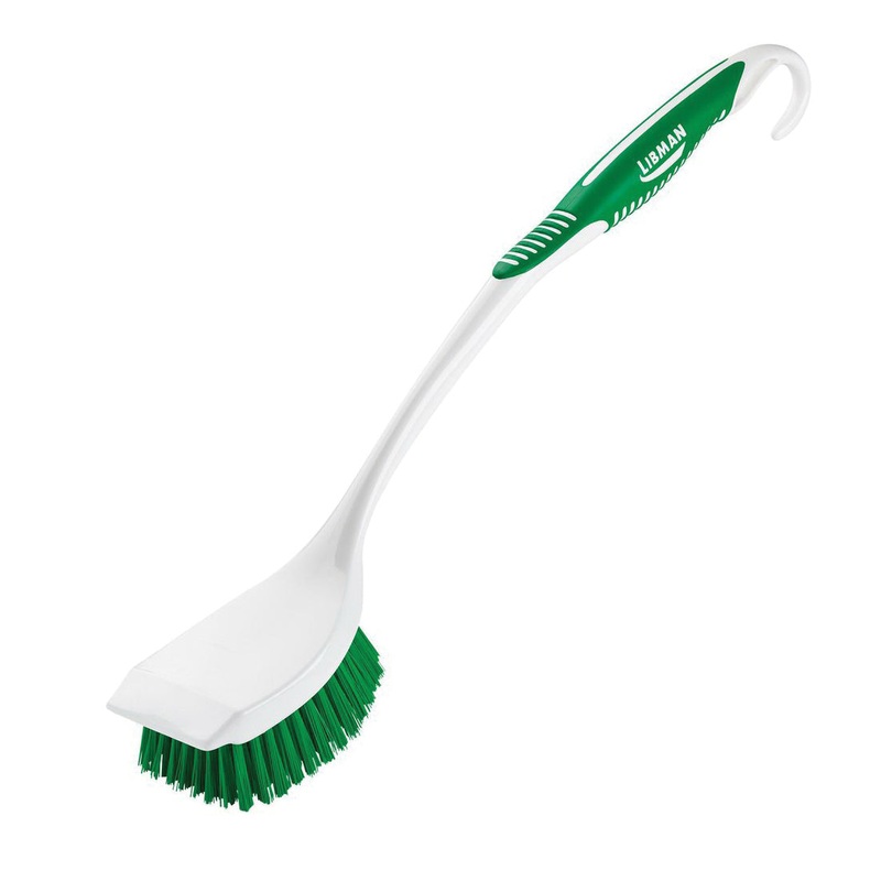 LIBMAN COMMERCIAL 10 Long Handle Utility Brush, Polyethylene Terephthalate Bristle, 2 in L Trim, White Handle