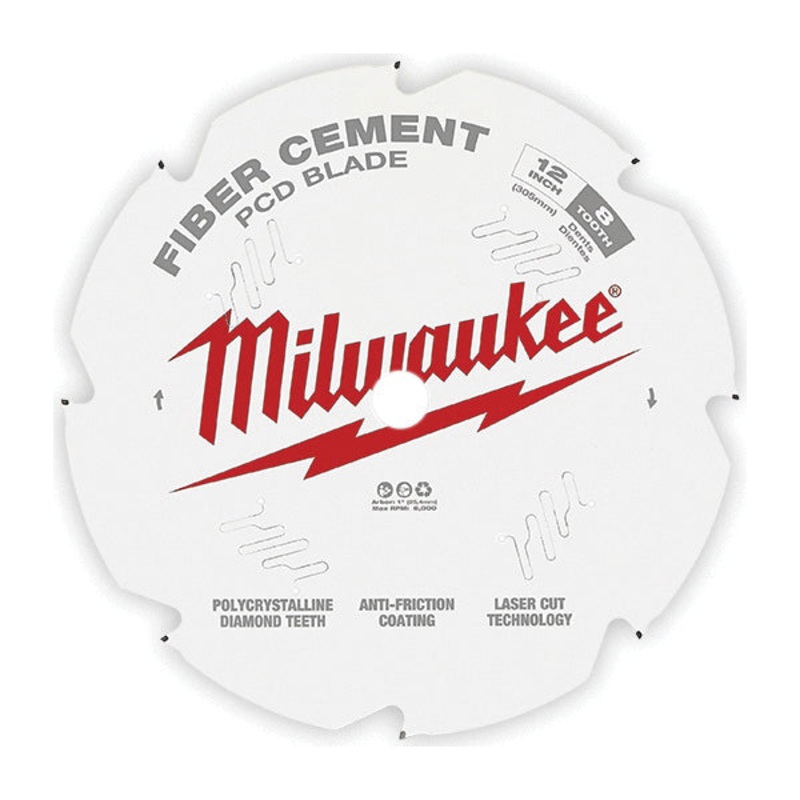Milwaukee 48-40-7020 Circular Saw Blade, 12 in Dia, 0.079 in W Cut, FTG, Thin Kerf Teeth, 8-Teeth, 10 deg Hook