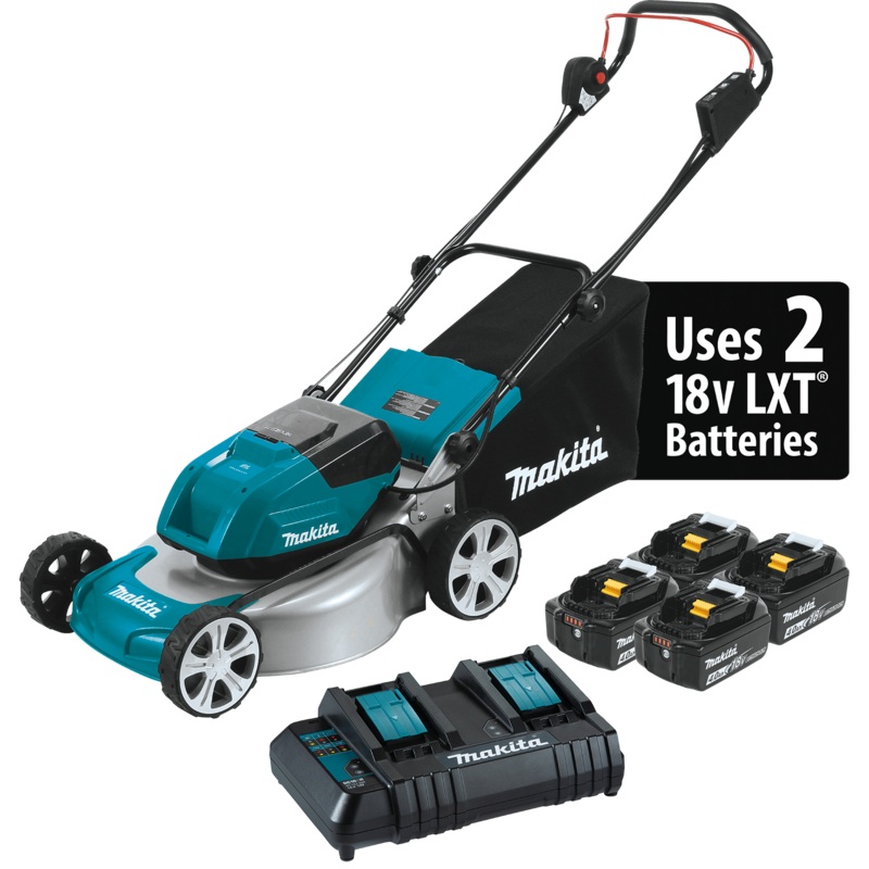 MAKITA 36V (18V X2) LXT 18" Lawn Mower Kit w/ 4 Batteries