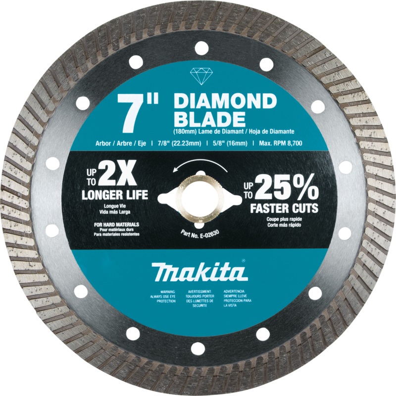 MAKITA 7" Diamond Blade, Turbo, Hard Material