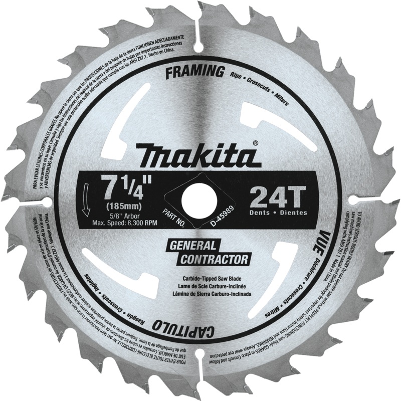 MAKITA 71/4" 24T CarbideTipped Circular Saw Blade, Framing/General Purpose