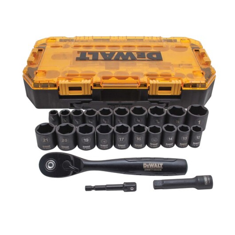 DEWALT 3/8 in. 6 pt. Impact Socket Set, Metric and Imperial - 23 pc.