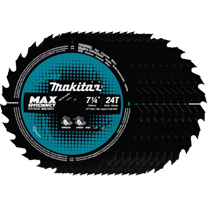 MAKITA 71/4" 24T CarbideTipped Max Efficiency Circular Saw Blade, Framing (10 PACK)