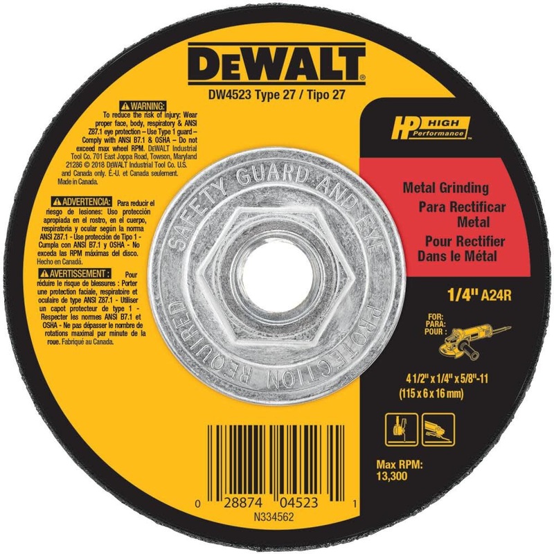 DEWALT 4-1/2" x 1/4" x 5/8"-11 High Performance Metal Grinding Wheel
