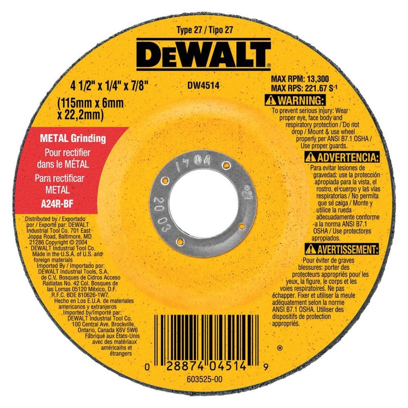 DEWALT 5-Inch By 1/4-Inch By 5/8-Inch-11 General Purpose Metal Grinding Wheel