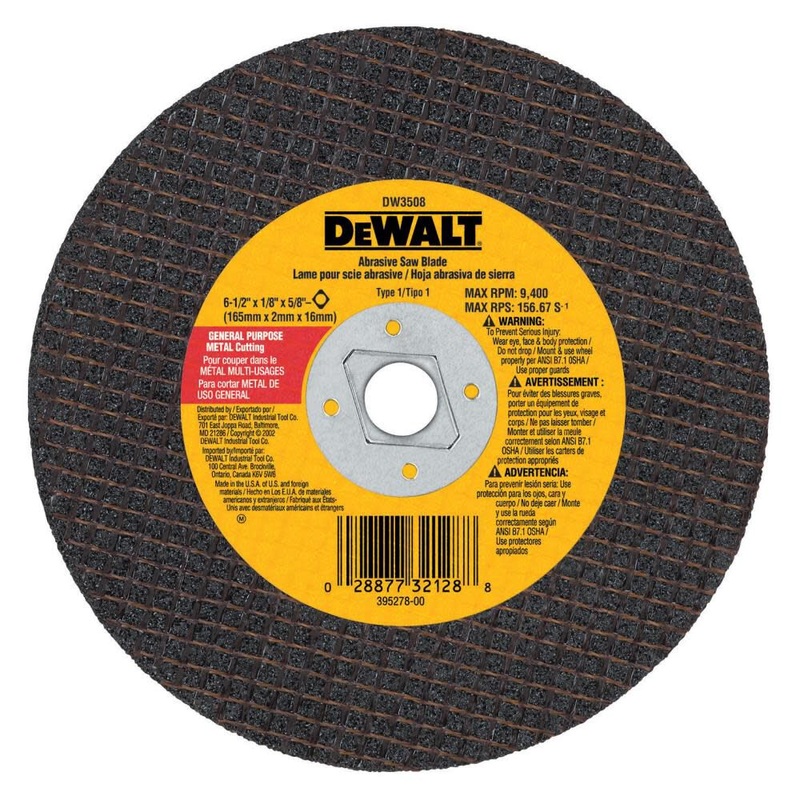 DEWALT 6-1/2-Inch By 1/8-Inch By 5/8-Inch A24R Abrasive Metal Cutting Wheel