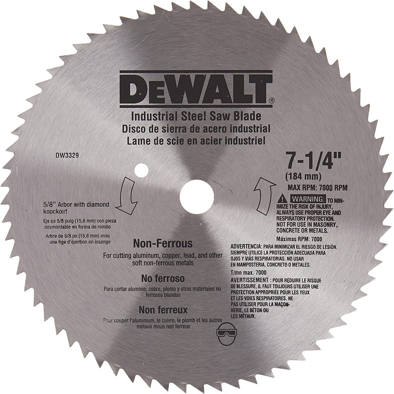 DEWALT 7-1/4" Circular Saw Blade, Metal Cutting, 5/8-Inch And Diamond Knockout Arbor, 68-Tooth