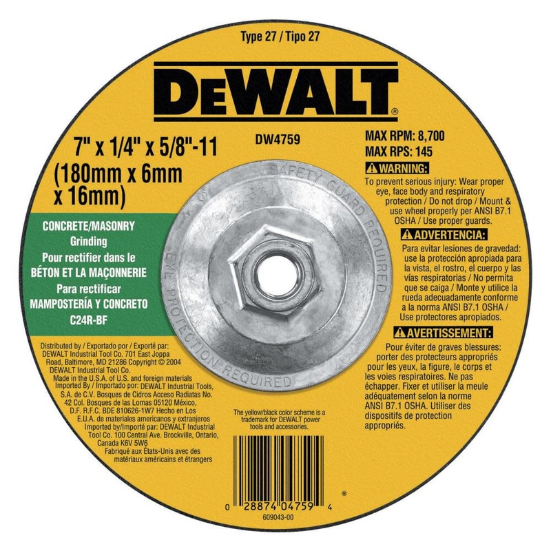 DEWALT 7-Inch By 1/4-Inch By 5/8-Inch-11 Concrete/Masonry Grinding Wheel