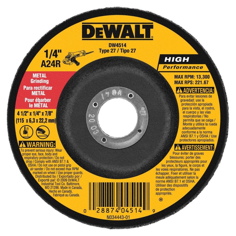 DEWALT 4-1/2" x 1/4" x 7/8" High Performance Metal Grinding Wheel