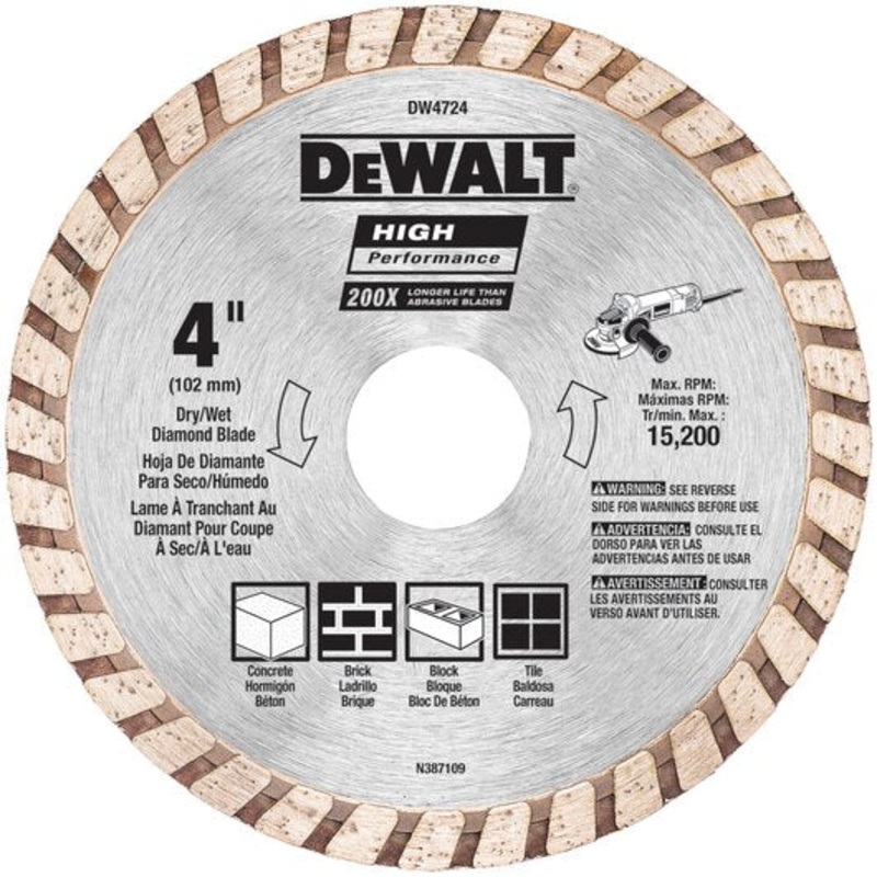 DEWALT Diamond Blade For Block And Brick, Dry/Wet Cutting, Continuous Rim, 7-Inch