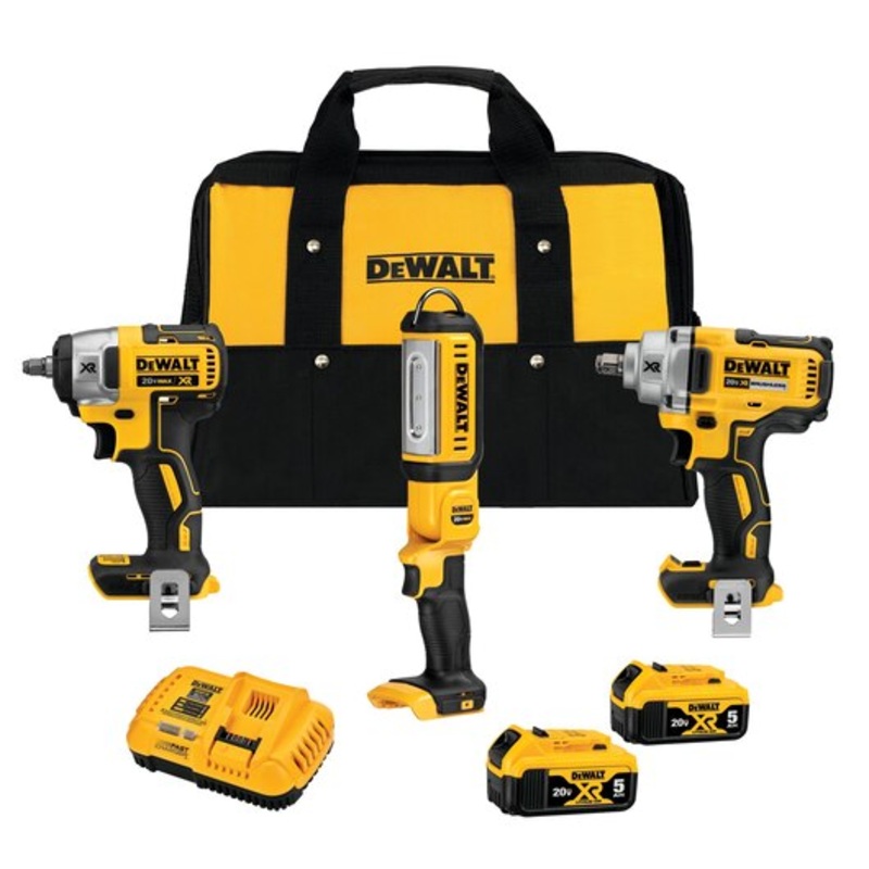 DEWALT 20V Max Xr Impact Wrench Combo Kit, 1/2-Inch & 3/8-Inch With Led Handheld Area Light, 3-Tool