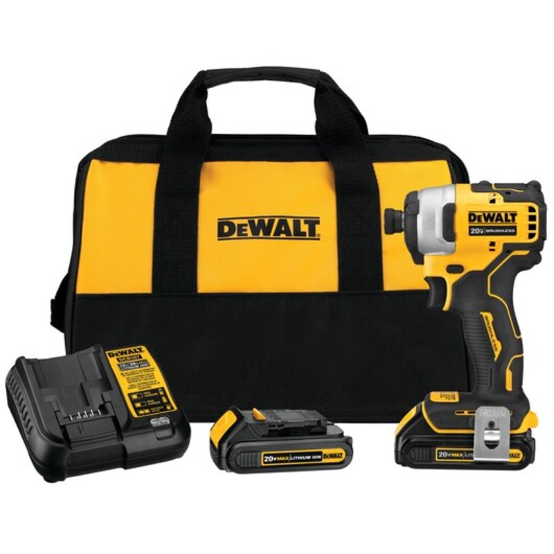 DEWALT 20V MAX* ATOMIC Cordless Brushless 1/4 in Impact Driver Drill Kit (2) Lithium Ion Batteries with Charger