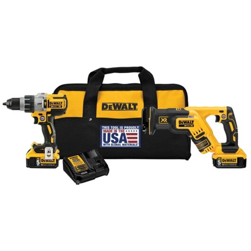 DEWALT 20V MAX* Cordless Brushless XR Hammerdrill and Reciprocating Saw Combo Kit (5.0Ah)