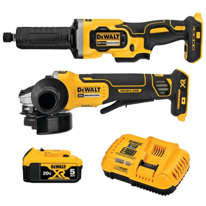 DEWALT 20V Max* Xr Angle Grinder Kit, 4.5-Inch Paddle Switch Small Angle Grinder And 1-1/2-Inch Die Grinder, 2-Tool