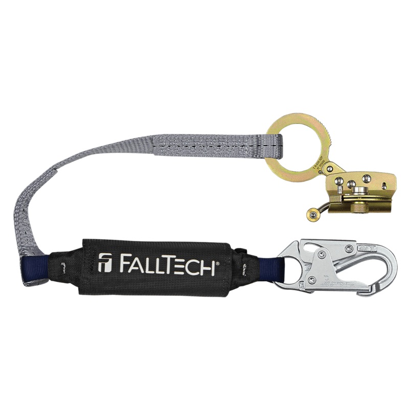 FALLTECH Hinged Trailing Fall Arrester w/ Anti-Panic & 3' VIEWPACK Energy Absorbing Lanyard