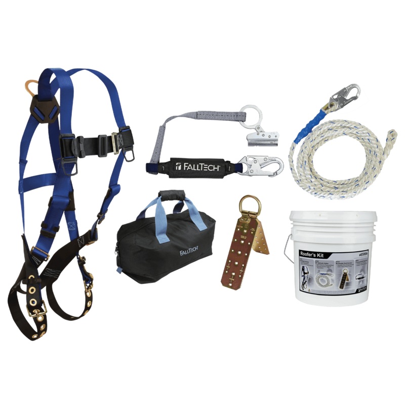FALLTECH Roofer's Kit w/ Hinged Reusable Anchor, Trailing Rope Adjuster & Large Bag