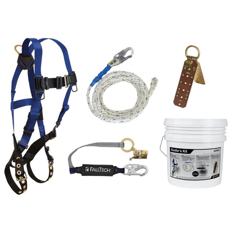 FALLTECH Roofer's Kit w/ Hinged Reusable Anchor & Trailing Anti-Panic Rope Adjuster