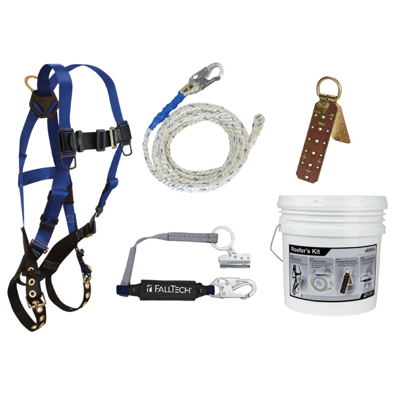 FALLTECH Roofer's Kit w/ Hinged Reusable Anchor & Trailing Rope Adjuster