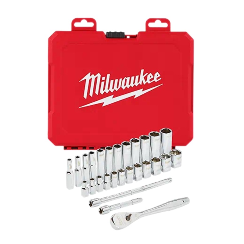 MILWAUKEE 28 PC. 1/4" Drive Ratchet & Socket Set - Metric