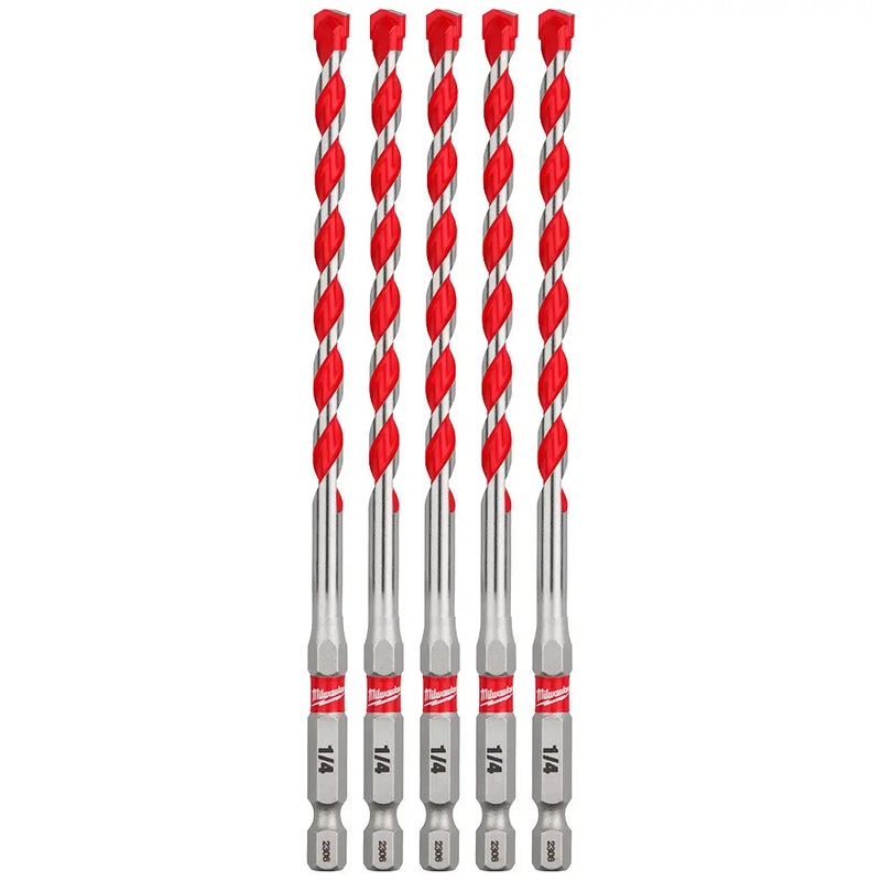 MILWAUKEE 1/4" X 6" Carbide Hammer Drill Bits w/ POWER TIP (5 PACK)