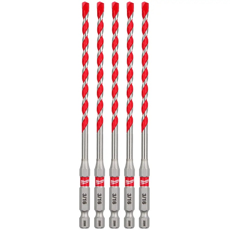 MILWAUKEE 3/16" X 6" Carbide Hammer Drill Bits w/ POWER TIP (5 PACK)