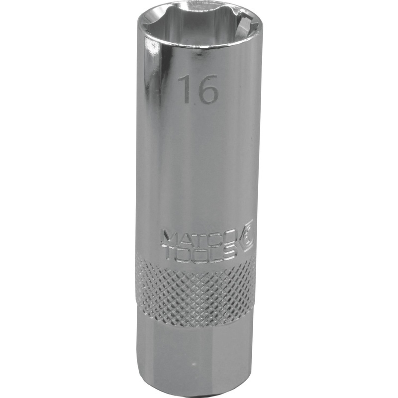 3/8" DRIVE 16mm METRIC 6 POINT 2" LONG SPARK PLUG SOCKET WITH RETAINING TABS
