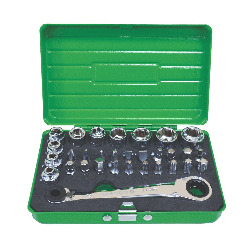 31 PIECE LOW PROFILE MECHANIC TOOL SET - GREEN CASE