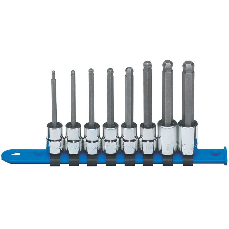 8 PIECE 3/8" DRIVE METRIC MID-LENGTH BALL HEX BIT SOCKET DRIVER SET