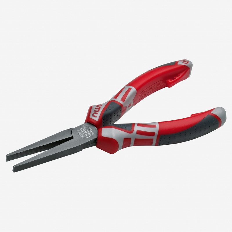 NWS 6.25" Long Flat Nose Pliers - TitanFinish - SoftGripp, Tethered Attachment