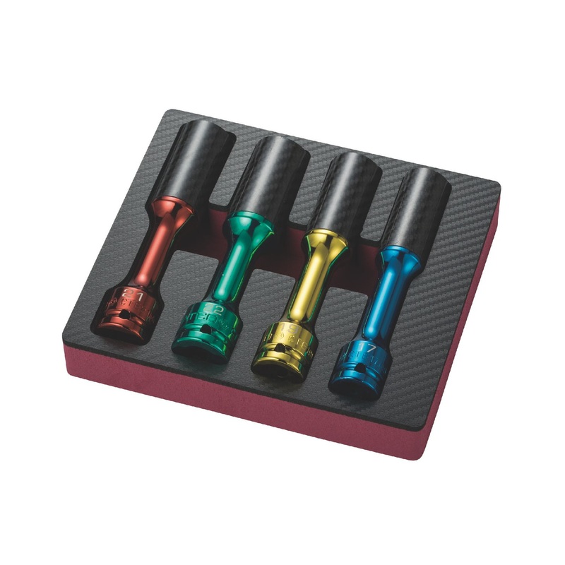 4 PIECE 1/2" DRIVE METRIC 6 POINT THIN WALL EXTENDED WHEEL IMPACT SOCKET SET