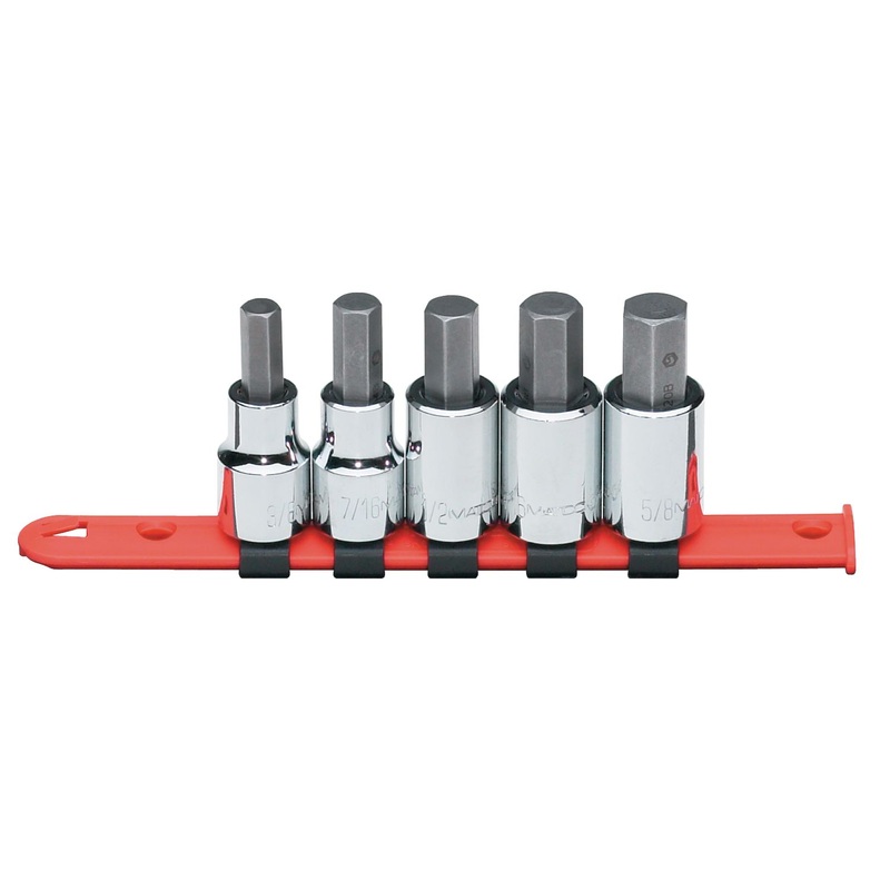 1/2" DRIVE 5 PIECE SAE HEX BIT SOCKET SET