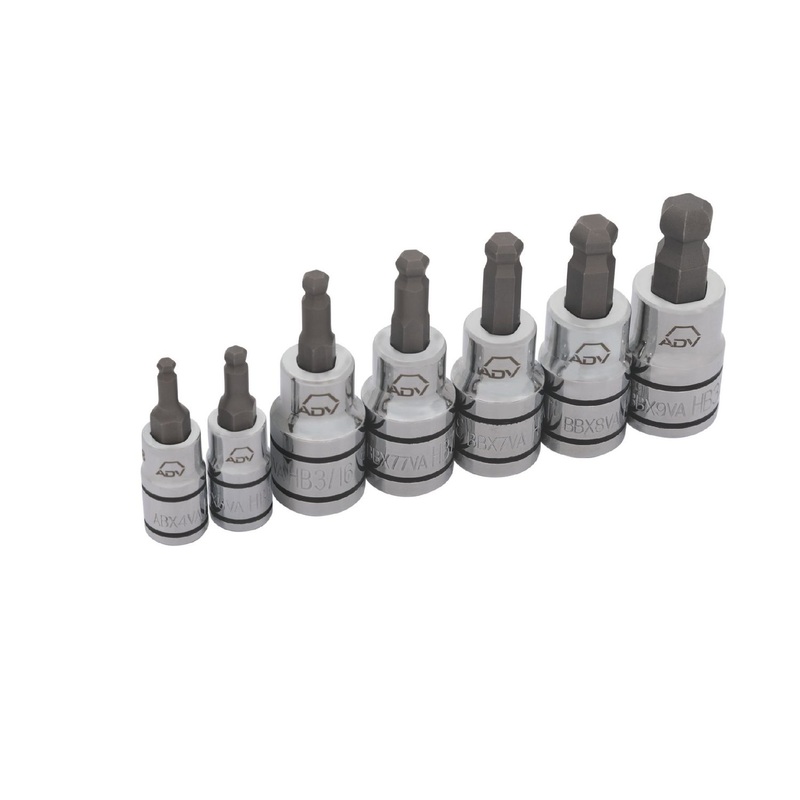 7 PIECE 1/4" AND 3/8" DRIVE SAE ADV BALL HEX BIT SOCKET SET