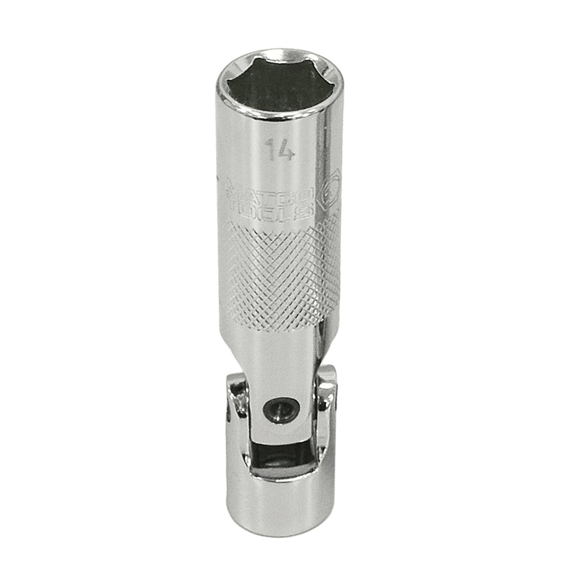 3/8'' DRIVE 14MM METRIC 6 POINT 3-1/2'' LONG SPRING LOADED UNIVERSAL JOINT SPARK PLUG SOCKET