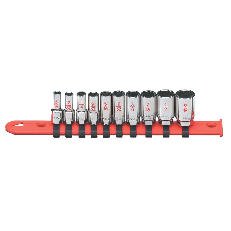 1/4" DRIVE 10 PIECE SAE 6 POINT MID-LENGTH CHROME SOCKET SET