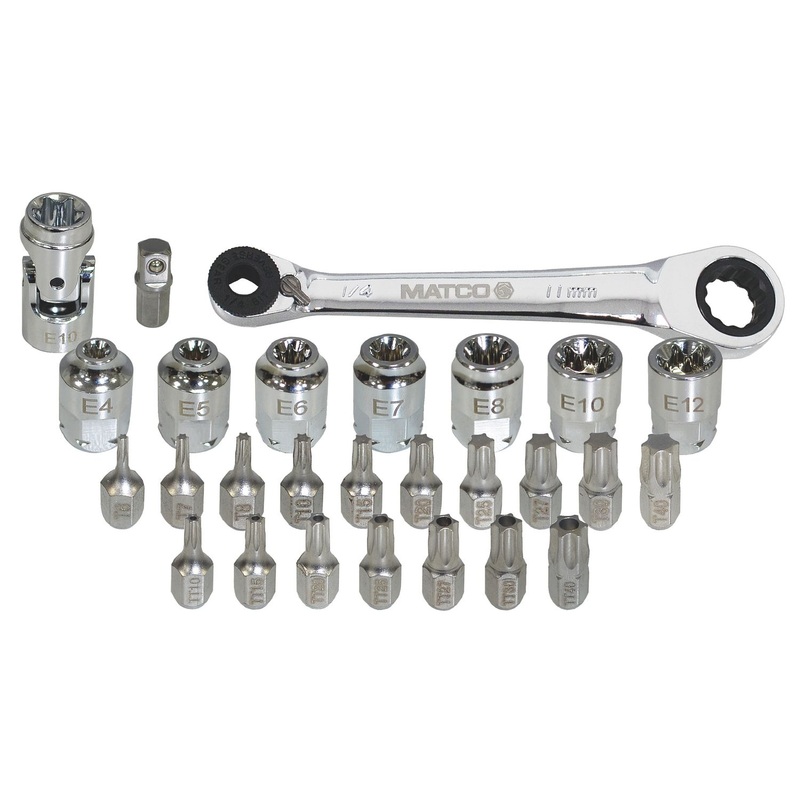 27 PIECE LOW PROFILE TORX, TAMPERPROOF TORX HEX BITS AND INVERTED TORX LOW SOCKET KIT