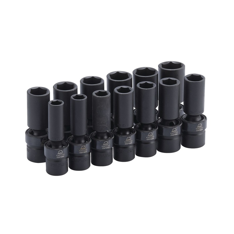 13 PIECE 1/2" DRIVE METRIC 6 POINT ADV DEEP UNIVERSAL IMPACT SOCKET SET