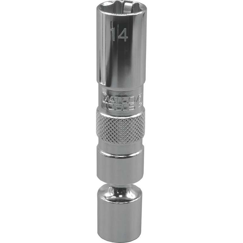 3/8" DRIVE 14mm METRIC 6 POINT 3" LONG UNIVERSAL SPARK PLUG SOCKET WITH RETAINING TABS