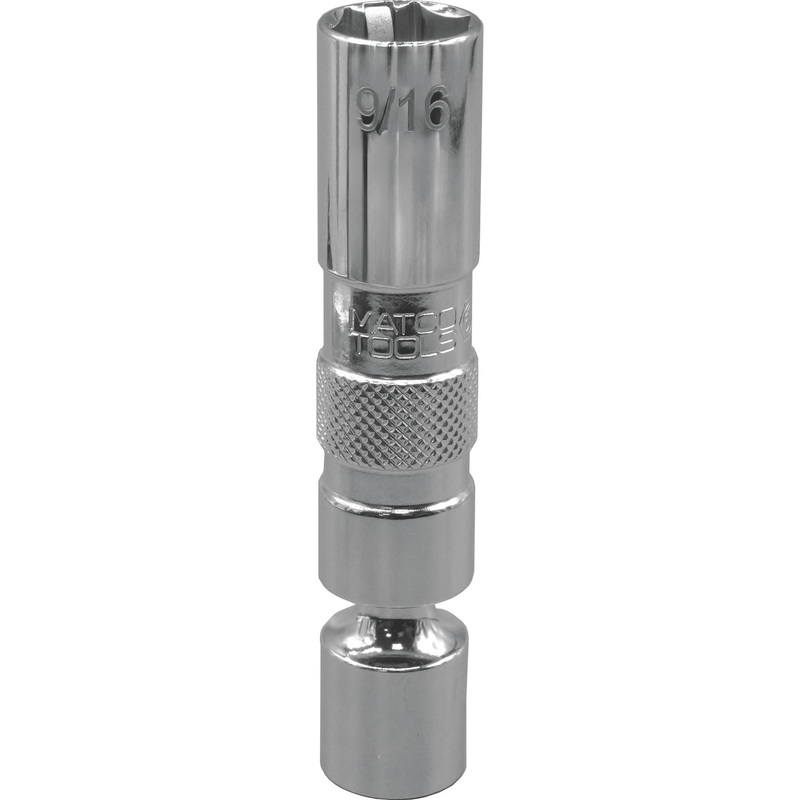 3/8" DRIVE 9/16" SAE 6 POINT 3" LONG UNIVERSAL SPARK PLUG SOCKET WITH RETAINING TABS