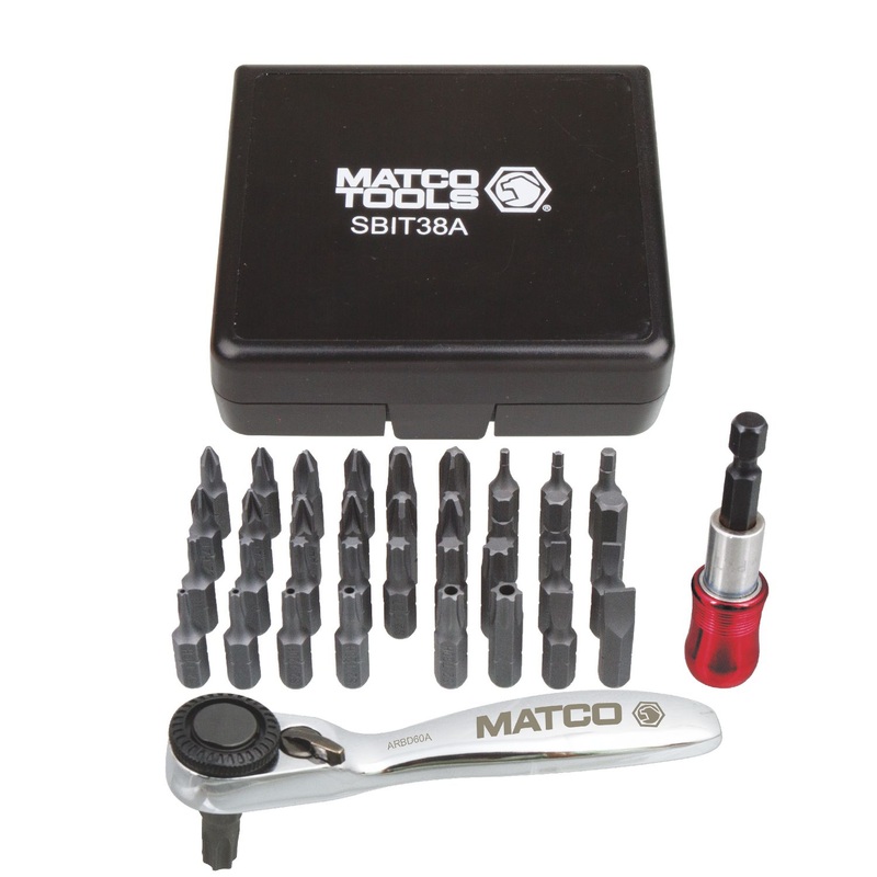 38 PIECE 1/4" DRIVE MINI RATCHET AND BIT SET
