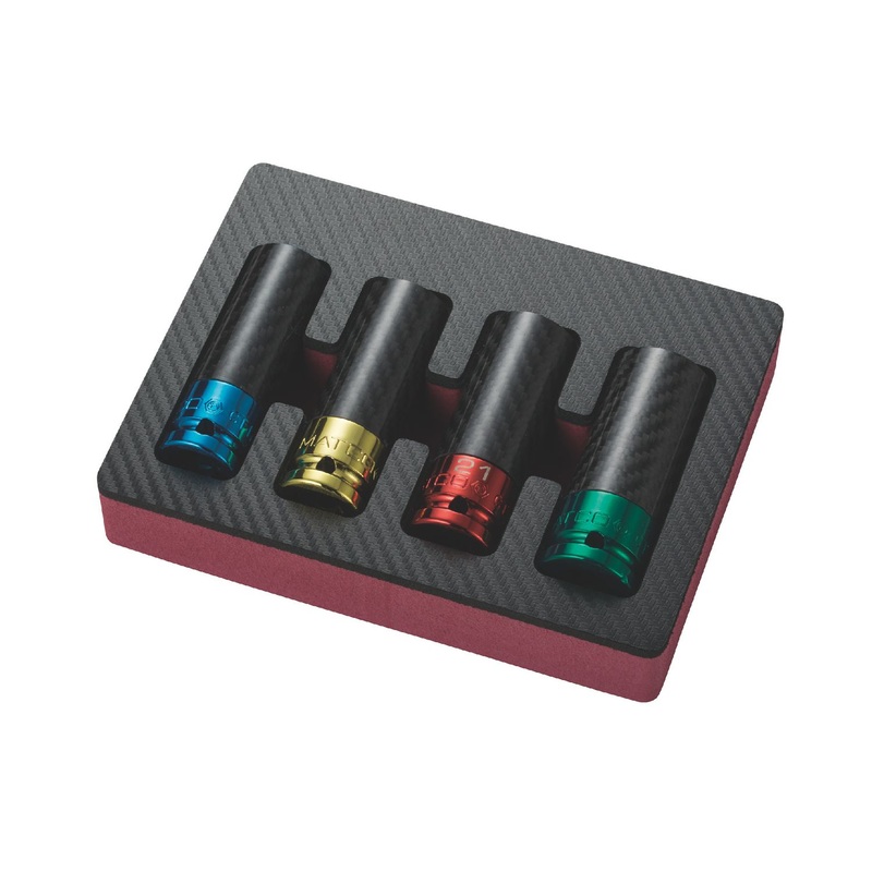 4 PIECE 1/2" DRIVE METRIC 6 POINT THIN WALL WHEEL IMPACT SOCKET SET
