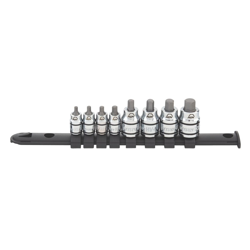 8 PIECE 1/4" AND 3/8" DRIVE STUBBY SAE ADV HEX BIT SOCKET SET