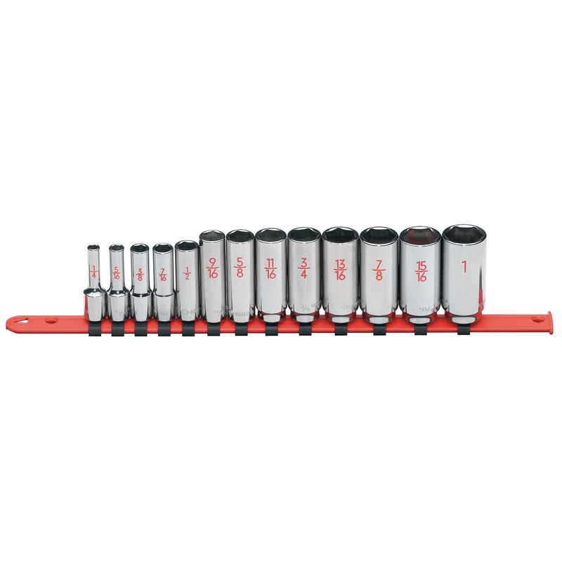 13 PIECE 3/8" DRIVE SAE 6 POINT DEEP CHROME SOCKET SET