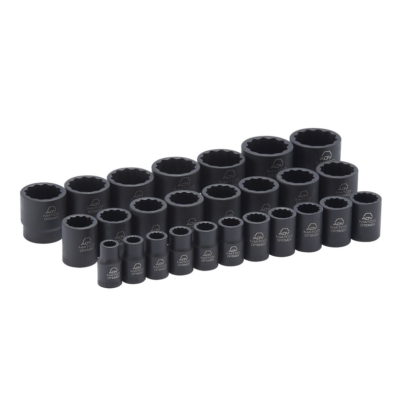 26 PIECE 1/2" DRIVE METRIC 12 POINT ADV IMPACT SOCKET SET
