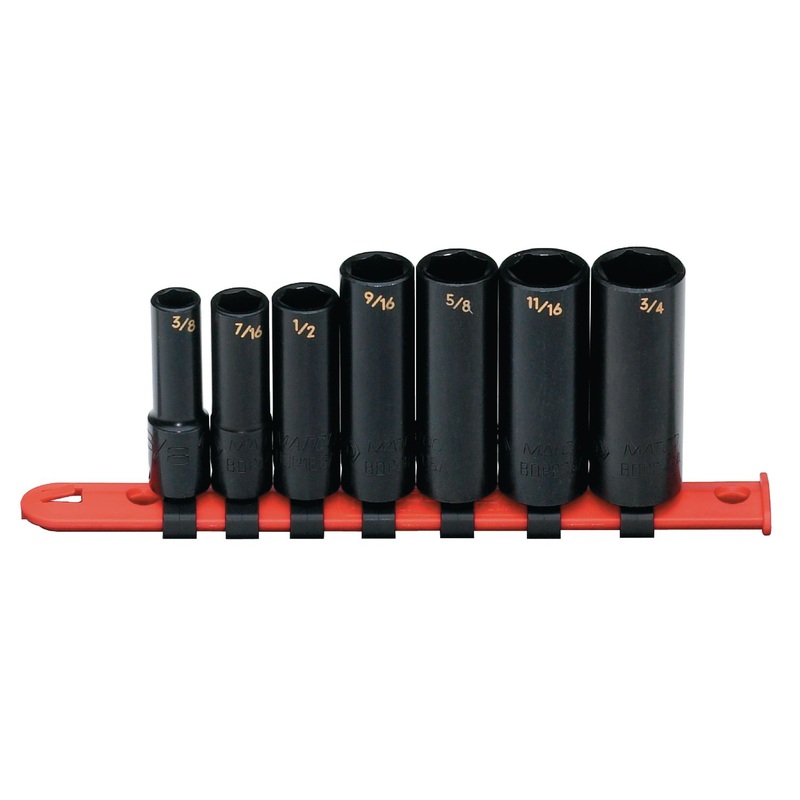 3/8" DRIVE 7 PIECE SAE 6 POINT DEEP IMPACT SOCKET SET