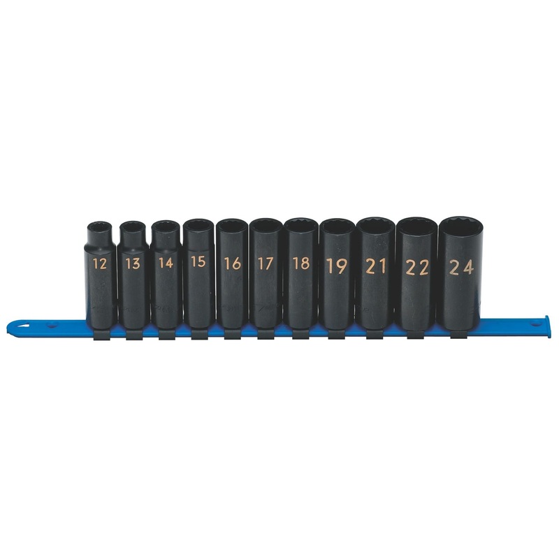 1/2" DRIVE 11 PIECE METRIC 12 POINT DEEP IMPACT SOCKET SET