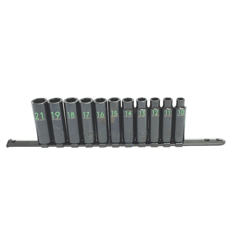 1/2" DRIVE 11 PIECE METRIC 6 POINT DEEP IMPACT SOCKET SET - GREEN